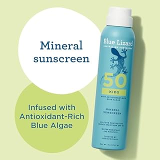 Blue Lizard Kids Mineral Sunscreen Spray SPF 50+, Brand, Broad-Spectrum UVA/UVB Protection, Water-Resistant, Zinc Oxide Formula, 5 fl oz