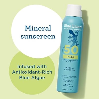Blue Lizard Kids Mineral Sunscreen Spray SPF 50+, Brand, Broad-Spectrum UVA/UVB Protection, Water-Resistant, Zinc Oxide Formula, 5 fl oz