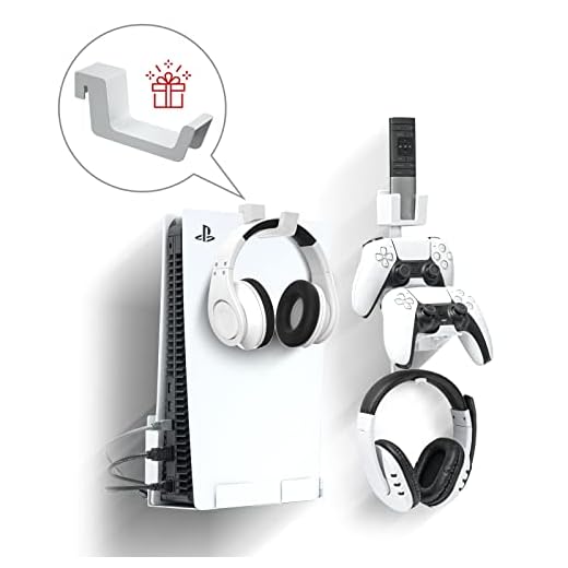 PS5 Wall Mount Kit, PS5 Wall Mount with Playstation 5 Controller Holder,Headphone Hook and PS5 Remote Control Storage Box - PS5 Accessories Kit