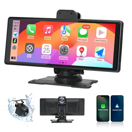 9.3" Portable Wireless CarPlay & Android Auto Car Screen - with 4K Dash Cam, 1080P Backup Camera, Support GPS Navigation, Voice Control, Bluetooth, FM/AUX, Mirror Link