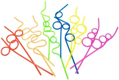 12-Pk Crazy Straws for Kids Silly Straws for Kids Plastic Straws Reusable Drinking Straws Reusable Plastic Straws Plastic Reusable Straws for Kids Reusable Straws Hard Plastic Straws Party Straws
