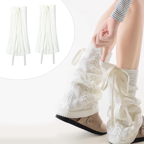 Image of Knitted Leg Warmer for Women,Y2K Kawaii White Leg Warmer Cute Fashion Ankle Warmer with Adjustable String Lolita Accessories for Women