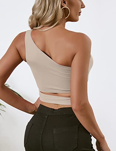 Womens One Shoulder Sports Bra Longline Sports Bra Tank Top Workout Tops For Women Cutout Crop Top #TOP4