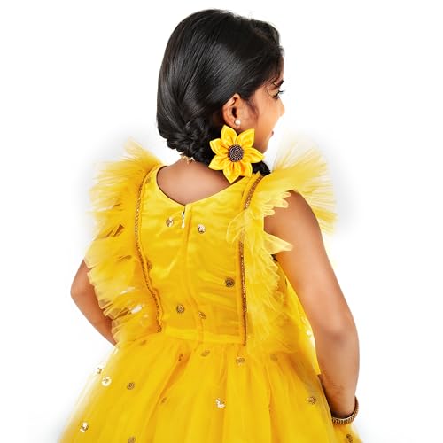 Image of Stanwells Kids Dress for Girls Bow Shade Sequins Embroider Knee Length Frock for Baby Girls Silk Birthday Perfect Dress Frock