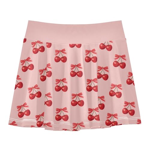 Ribbon Cherry Girls' Tennis Skirts Golf Skort Athletic Dance Running Sport Skirts with Shorts S