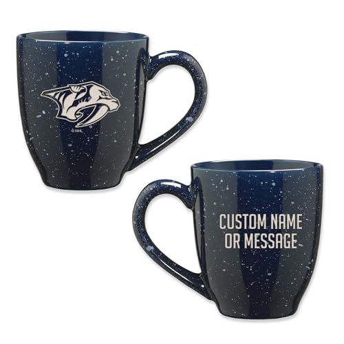 Image of Rico Industries NHL Hockey Nashville Predators Navy Personalized 16 oz Team Color Laser Engraved Speckled Ceramic Coffee Mug