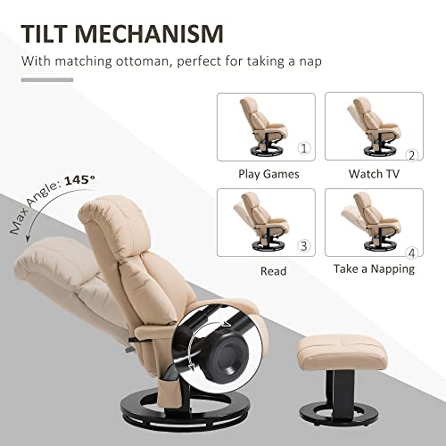Homcom Recliner With Ottoman Footrest, Recliner Chair With Vibration Massage, Faux Leather And Swivel Wood Base For Living Room And Bedroom, Cream White #TOP5