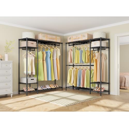 VIPEK X20 Expandable Metal Clothing Rack Adjustable from 3'3" to 4'8" Heavy Duty Garment Racks with Adjustable Shelves and Hanger Rods Portable Wardrobe Open Closet Rack System, Black - Image 3
