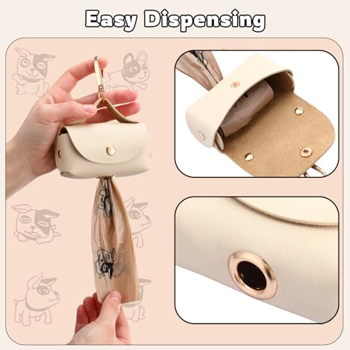 Image of Affrolling 5 Pcs Leather Dog Poop Bag Holder Christmas Include 45 Scented Poop Bags Dispenser Cute for Travel Walking Dog Park and Outdoor Use(Apricot)