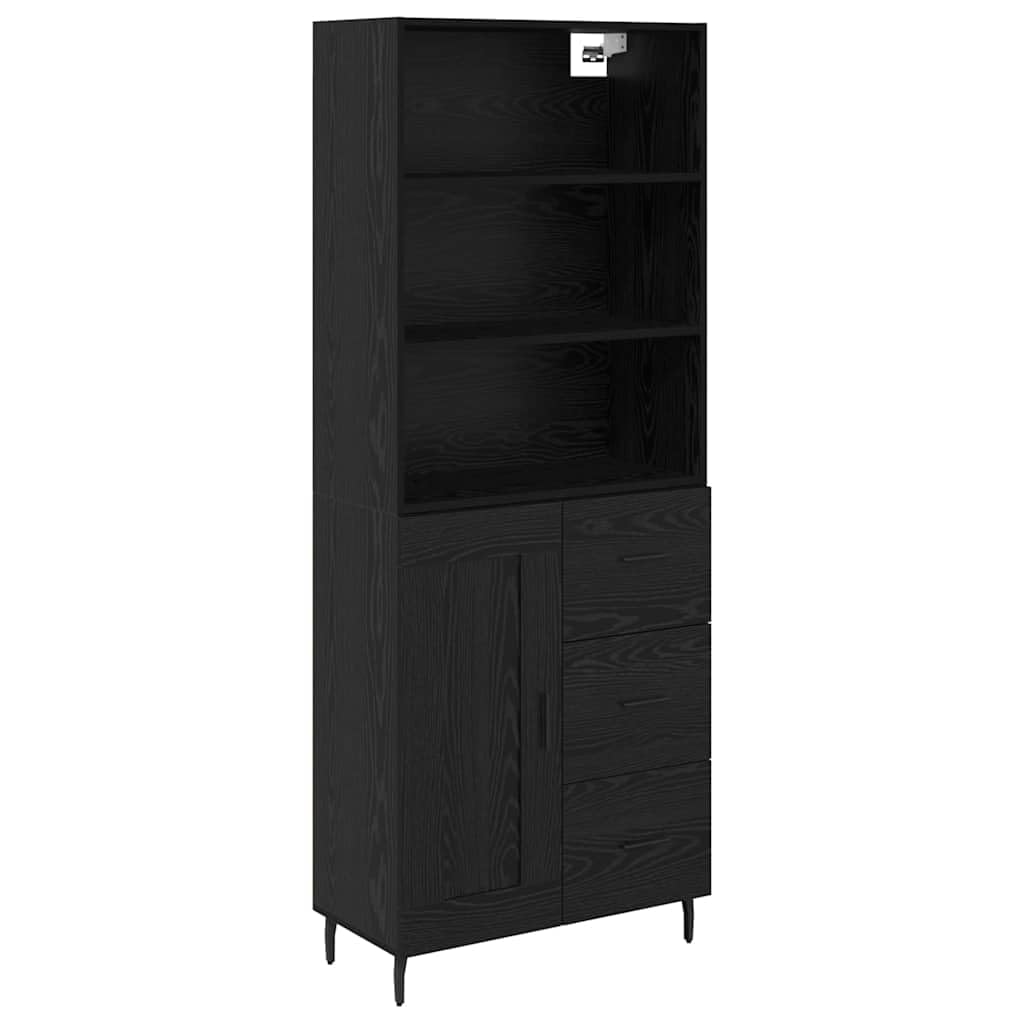 Highboard o wyglądzie czarnego dębu, 69,5 x 34 x 180 cm, nowoczesna kredens do salonu, jadalni, wytrzymałego materiału drewnopochodnego i szkła, z szufladą i drzwiami, wszechstronne