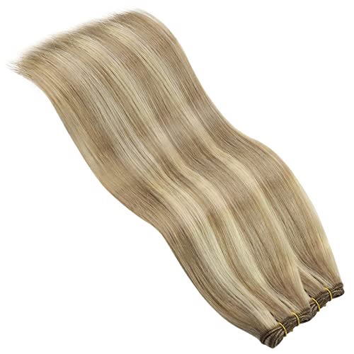 Blonde Sew in Hair Extensions Real Human Hair 16inch Blonde Hair Weave Human Hair Bundles Dark Ash Blonde with #22 Blonde Highlight Bundles Human Hair 100gram