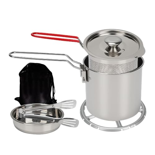 Freidora De Encimera - Mini Freidora De 7 Piezas, Acero Inoxidable, 1,2 L Con Cesta | Juego Profundo Para El Hogar, Cocina, Camping, Picnics, Fiestas, Cocina, Pollo, Pescado, Patatas Fritas, Alitas As