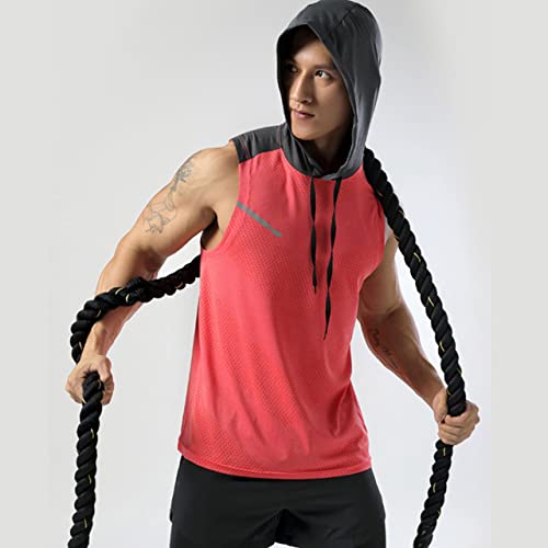 Image of Mens Sleeveless Workout Hoodie Shirts Cut Off Hooded Athletic Gym Tank Tops for Men T55N