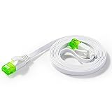 Hexagon Network - Ethernet Cable Cat6 Flat 5ft White, Network Cable Cat 6 Flat Slim Ethernet Patch Cable, Internet Cable With Snagless Green RJ45 Connectors - 5 Feet White