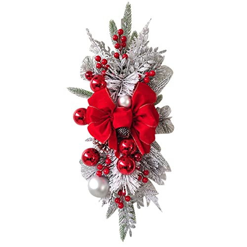 ADMAY Couronnes de Noël prééclairées sans fil pour porte d'entrée, décoration murale, fenêtre, décoration de Noël, décoration d'intérieur ou d'extérieur, couronne de lapin de vigne, Rouge, taille