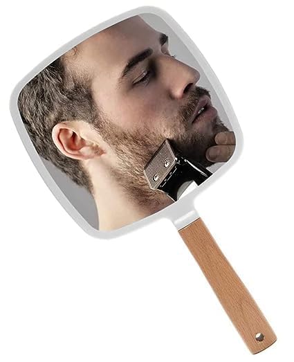 Wooden Hand Mirror with Handle | Square Shape Portable Makeup & Shaving Mirror | Single-Sided Handheld Mirror with Hanging Hole for Men & Women | Travel-Friendly Wooden Mirror (Random Color)-image-46