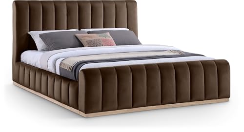Image of Meridian Furniture AmaraBrown-K Collection Modern | Contemporary King Bed, Ultra Luxe Brown 460 GSM Velvet, Natural Finish, Solid Wood Base and Inner Frame, 82.5 inch W x 99 inch D x 51 inch H, Brown, King