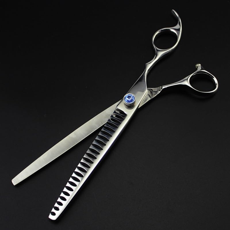 Dog Grooming Scissors Shears, 5 PCS Japan 440c steel 8 inch pet dog grooming hair scissors set dog curved cutting barber thinning shears hairdressing scissors Kit (Color : 24 teeth set)