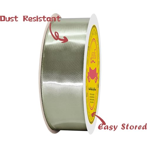 Image of Double Face Dusty Sage Green Satin Ribbon 1-1 /2 inch X 50 Yards Polyester Dusty Sage Green Ribbon for Gift Wrapping Very Suitable for Weddings Party Hair Bow Invitation Decorations and More