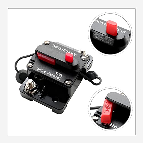 Red Wolf 40 Amp Car Circuit Breaker W/Manual Reset Switch Inline Fuse Holder Inverter For Motor Trolling Vehicles Audio Radio Solar System Protection 12V-48V Dc With Wire Lugs Copper Washer Screws #TOP6