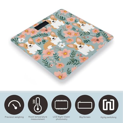 Báscula Digital Floral Corgi para Baño 10.2x10.2x0.98 pulg miniatura 3