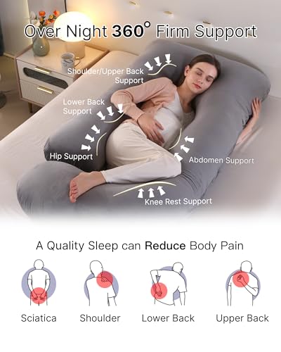 Image of ALLOPERA Pregnancy Pillow, Full Body Maternity Pillow 57 inch, with Removable Washable Cover - Support for Legs, Back, Neck, Shoulder, HIPS, Belly for Pregnent Women, Jersey Knit Cotton (Dark Grey)