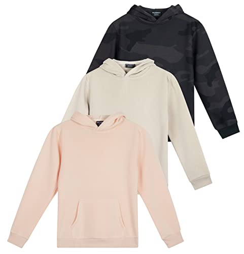 3 Pack: Girls Fleece Pullover Hoodie Long Sleeve Sweatshirt Cute Soft Teen Fashion Sweater Uniform Youth Active Athletic Gym Tops Clothes Kids Plain Black Blue Hoody Hooded Warm - Set 4 , Xl (16) #TOP18