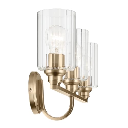 Image of Kichler Gioe 24.25 inch 3-Light Bathroom Vanity Light Fixture with Clear Fluted Glass in Champagne Bronze, Damp Rated for Mirror, Powder Room (24.25 inch W x 10.5 inch H), 55226CPZFLU