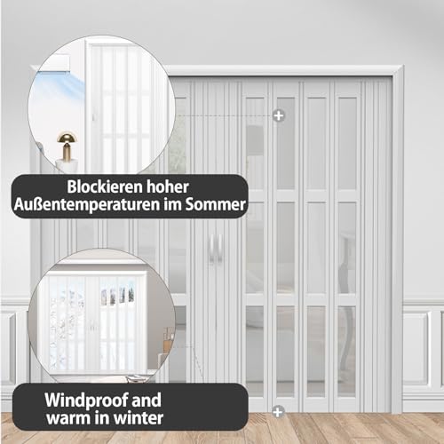 Miniatura 7 de Hggdsac Puerta Plegable, Puertas Plegables Blancas Cerradas Estilo Acordeón, Divisores De Ambientes Para Cocina Y Baño, Para Cocina Lavadero Armario, Fácil Instalación, Blanco W H:100 203cm