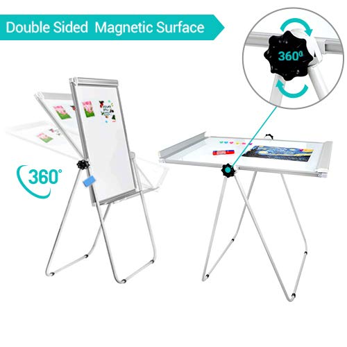 Portable Double Sided 40" x28" Magnetic Dry Erase Board Easel with U-Stand |Height Adjustable & 360° Rotating Whiteboard with w/ 1 Eraser, 6 Magnets and Paper Pads