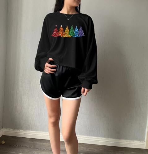 Women's Funny Christmas Graphic Crop Sweatshirts Xmas Holiday Party Casual Lantern Long Sleeve Pullover Tops2