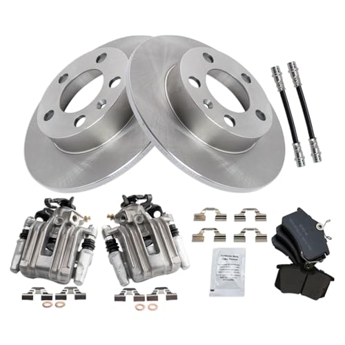 Image of TRQ Rear Brake Pad and Rotor Set Semi Metallic Rotors Calipers Compatible with 2007-2010 Volkswagen Beetle 1999 Golf
