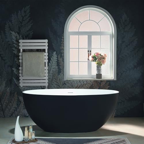 WOODBRIDGE 55-1/8' L x 30-3/4' W Luxury Contemporary Solid Surface Stone Resin Freestanding Bathtub in Matte Black（White）