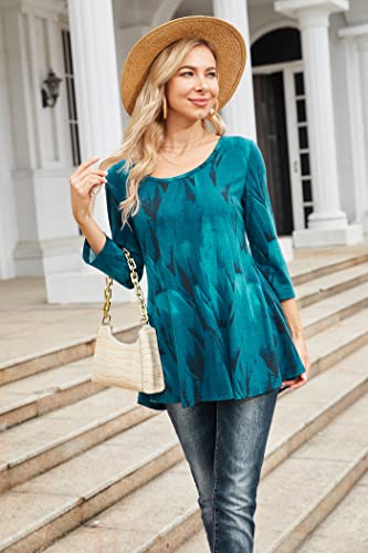 Nandashe Womens 3/4 Sleeves Floral Tunic Shirts Summer Casual Dressy Blouse Tops4