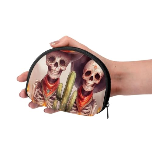 Portable Coin Purse Skull-Marigold-Candle-Cactus Mini Zippered Money Pouch Card Holder3