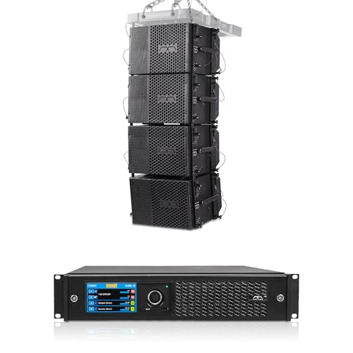 Sound Town Mode Audio Passive Line Array Speaker System with Four 10-inch Passive Line Array Loudspeakers, One Power Amplifier, Italian-Made Neodymium Drivers (FL-10.1X4TTM8)