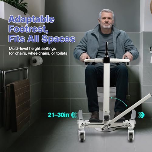 Jinrrenyi 5 in 1 Foldable Patient Lift Transfer Chair with Removable Split Seat, Patient Lift Wheelchair, Adjustable Height Lift Nursing with 4 Casters for Caregivers Home Seniors, Max Load 440Lbs