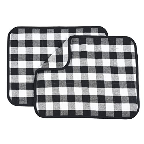 Image of Dish Drying Mat for Kitchen Utensils, Reversible Absorbant Cotton Checks Drying Mats, Washable, Counter top Cushion Pad Tableware, 46x61 Cms Black by Lushomes (18x24 Inches, Set of 2)