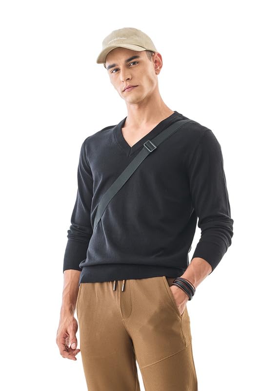 men's v-neck sweater | solid pattern with smooth texture | premium viscose blend fabric, lightweight & breathable knitwear for casual & office wear