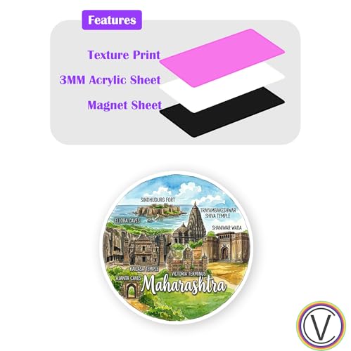 Image of Maharashtra Textured Finish Acrylic Fridge Magnet- UV Texture Printed, Stylish Multicolor Magnet for Fridge, Wardrobe & Metal Surfaces, Pack of 1 (Maharashtra 1)