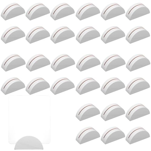 Tinoaly 30pcs Table Number Stands, Semicircular Wooden Place Card Holder for Photo Name Tag Menu Reusable Table Sign Holders for Wedding Restaurant Banquet Birthday Party (White)