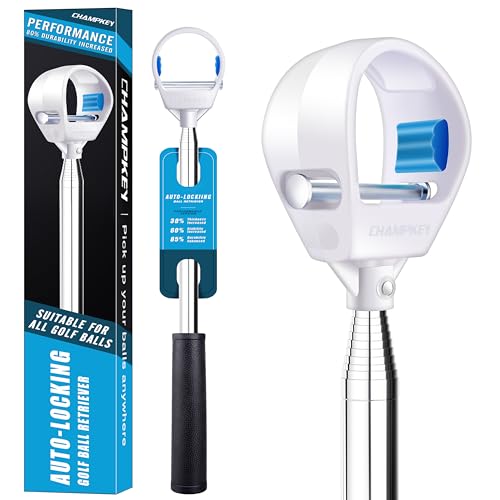 CHAMPKEY Pro Auto-Lock Golf Ball Retriever - Reinforced Telescopic Shaft with Quick-Lock System | Heavy-Duty Golf Ball Collector | Premium Stability & Durability for All-Weather Use (9FT)