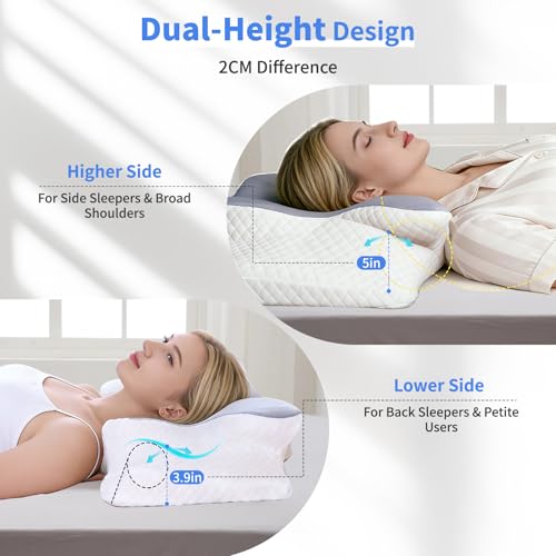 MargGona Cervical Pillow for Neck Pain Relief, Hollow Design Memory Foam Bed Pillow for Side & Back Sleepers, Ergonomic Contour Orthopedic Pillow with Adjustable Support (White with Grey) — view 6