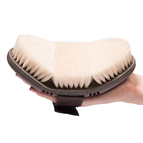 Animalon CareFlex Glanzbürste | Flexible & hochwertige Pferde-Schmuse-Bürste mit Ziegenhaar | weiche Bürste für Pferde | Kopfbürste | Glanzbürste-Pferd mit Klettverschluss | Putzzeug | Kardätsche