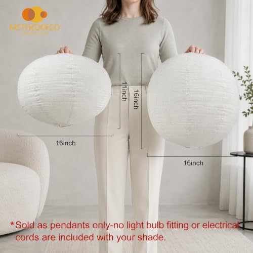 Image of METHEDEECO 2 Pack Pendant Lamp Shades, 16 Inch Linen Hanging Light Shades, Oval and Round Lantern Shade Covers, Beige Fabric Boho Japandi Minimalist Decor, Shades Only for Bedroom, Living Room (beige)