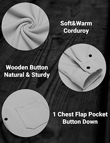 Coofandy Men's Corduroy Casual Long Sleeve Button Down Shirt Fall Lightweight Jackets Grey #TOP4