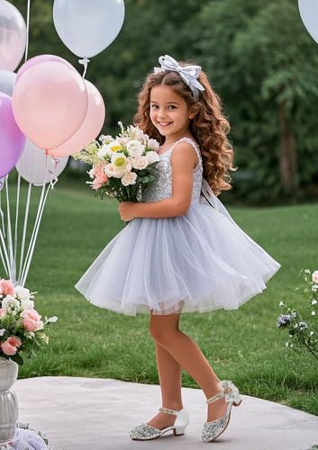 Mei MACLEOD Girls Dress Shoes Low Heel Princess Heels Sparkly with Pearl Bowknot for Wedding Party2
