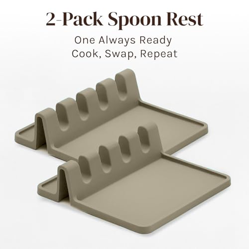 Image of Cooler Kitchen Sage Silicone Spoon Rest for Stove Top with Drip Pad (Two Pack) - Heat Resistant BPA Free Utensil Rest & Spoon Holder for Kitchen Counter - Grill Utensil Holder - Spatula Holder