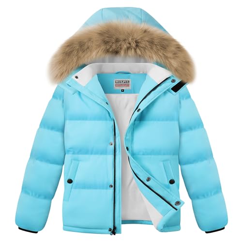 WULFUL Boy's Girls Winter Coats Waterproof Fleece Lined Puffer Jackets Kids Thicken Outerwear With Detachable Hood