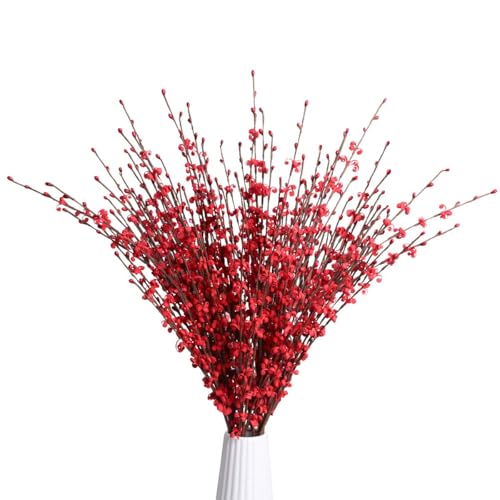 Image of TIED RIBBONS Pack of 5 Jasmine Artificial Flowers Bunch Stem with Mini Berry for Vase Pot Home Decoration (Red) for Home Office Wedding Party Decoration (Vase not Included)
